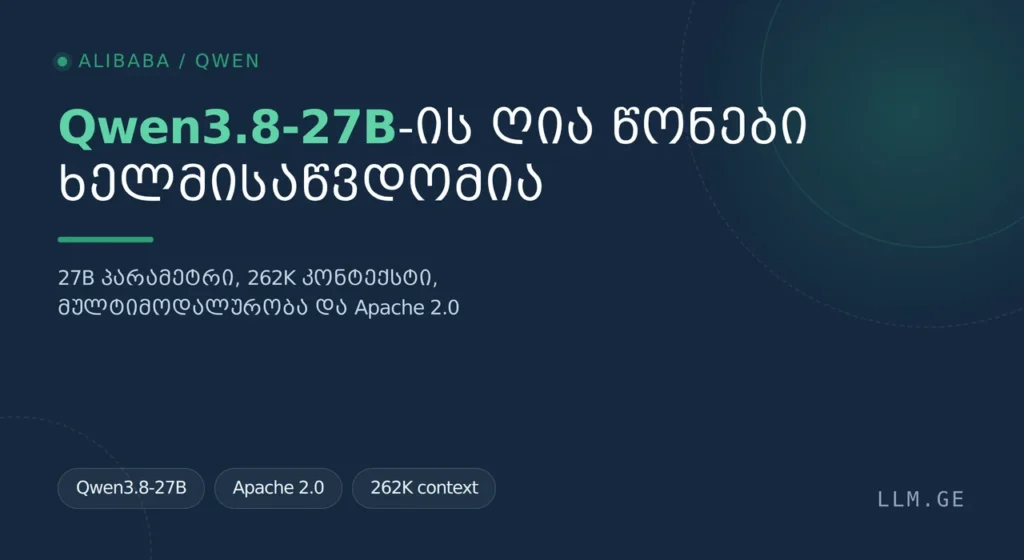 Qwen3.8-27B-ის ღია წონები გამოვიდა - 27B პარამეტრი, 262K კონტექსტი, მულტიმოდალურობა და Apache 2.0
