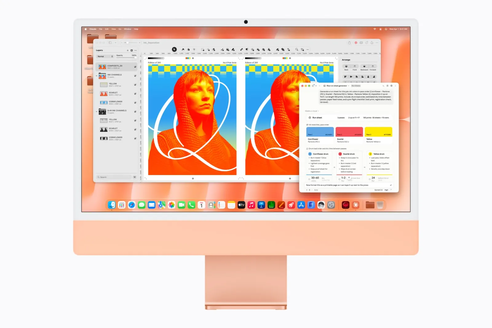 ახალ iMac M6-ზე გახსნილი Claude და Pixelmator Pro